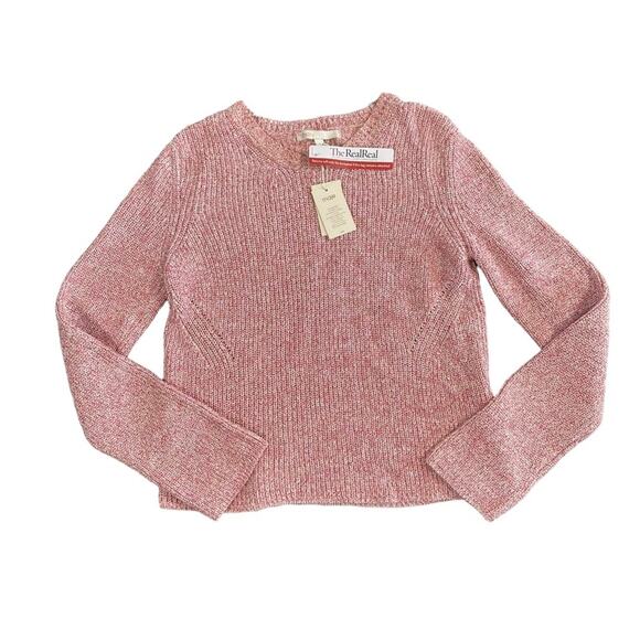 Maje Rose Shimmer Pink Metallic Long Sleeve Knit Cropped Sweater Size 1 US S - Picture 2 of 10